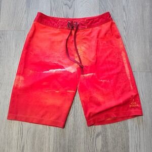 Prana Red Orange Men's Mountain Board Shorts Swim Trunks Size 32 Stretch